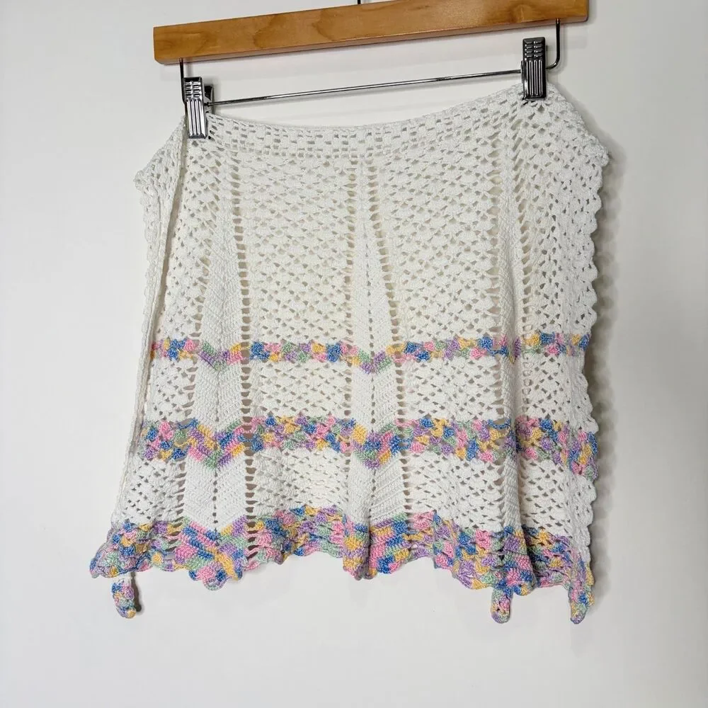Crochet Apron Cottagecore Handmade Waist Half Apron Stripes White Pastel